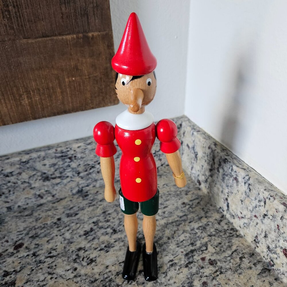 VINTAGE ITALIAN SORRENTO ITALY WOODEN PINOCCHIO POSEABLE MOVEABLE FIGURINE DECOR
